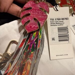 Brahmin Pink and Multicolor Palm Leaf Keychain